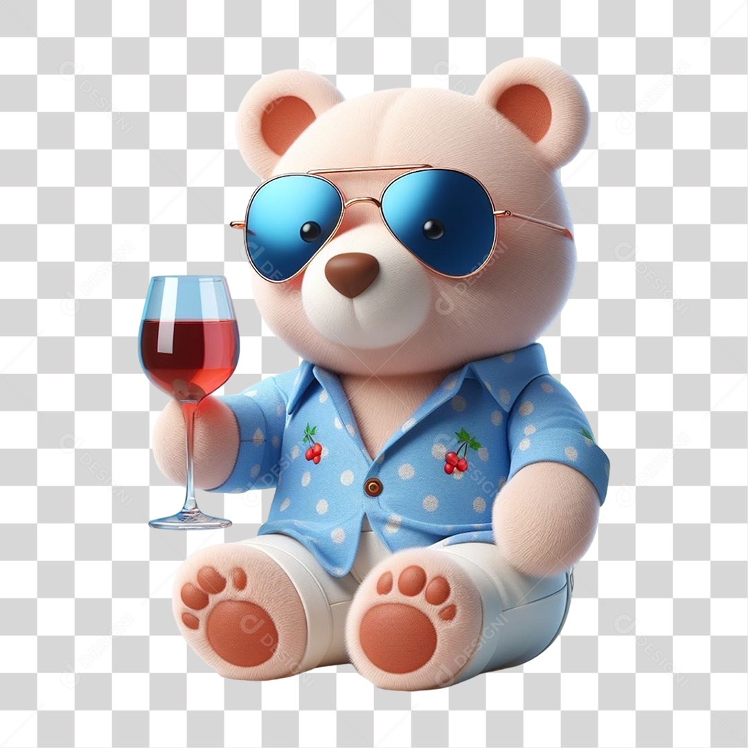 Mascote Urso com Fantasias Segurando uma Taça de Vinho PNG Transparente