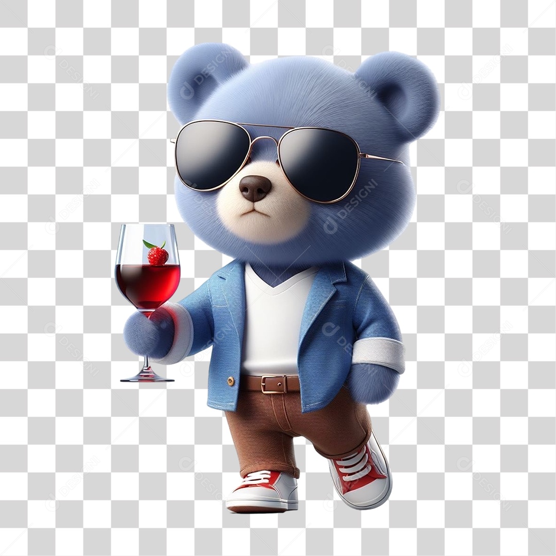 Mascote Urso com Fantasias Segurando uma Taça de Vinho PNG Transparente