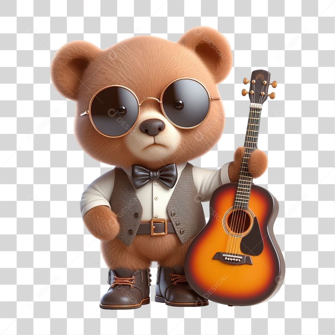 Mascote Urso com Fantasias e Violão PNG Transparente