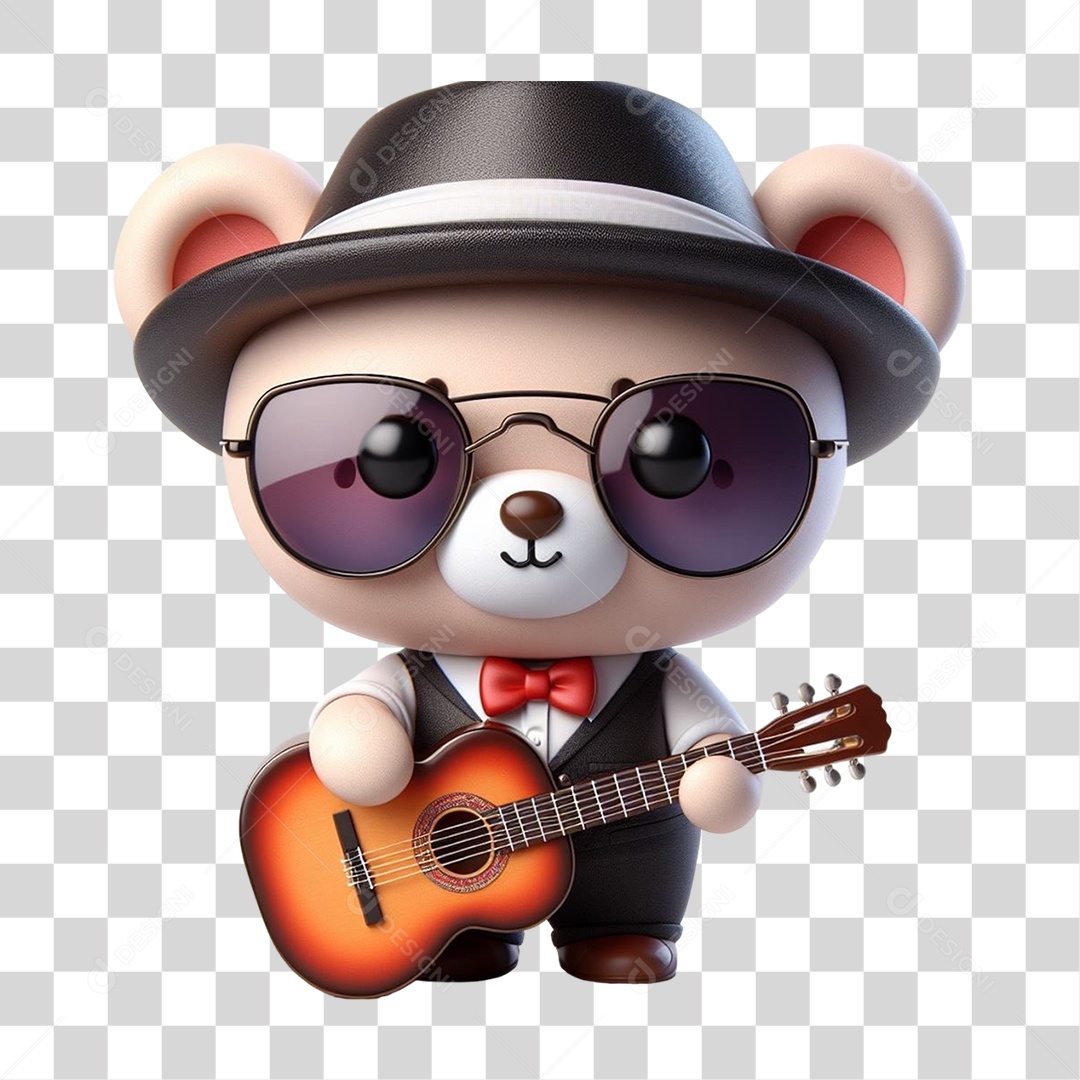 Mascote Urso com Fantasias e Violão PNG Transparente