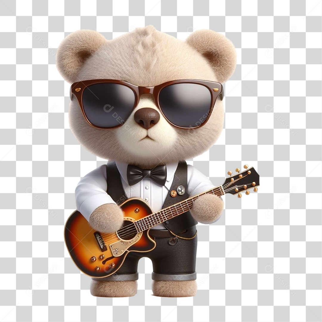 Mascote Urso com Fantasias e Violão PNG Transparente
