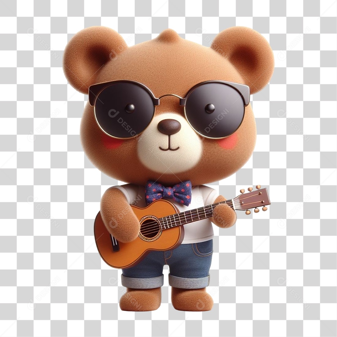 Mascote Urso com Fantasias e Violão PNG Transparente
