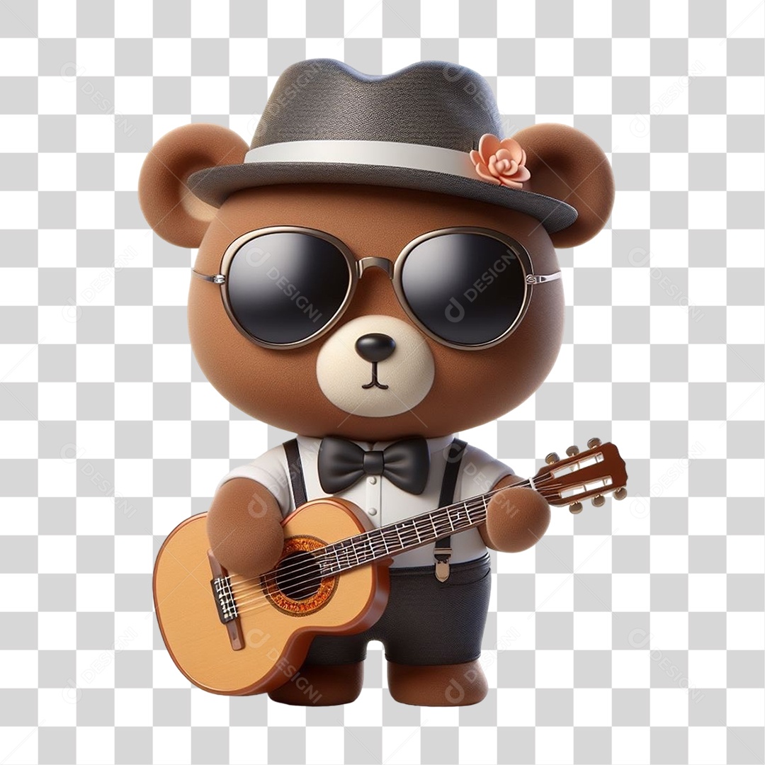 Mascote Urso com Fantasias e Violão PNG Transparente