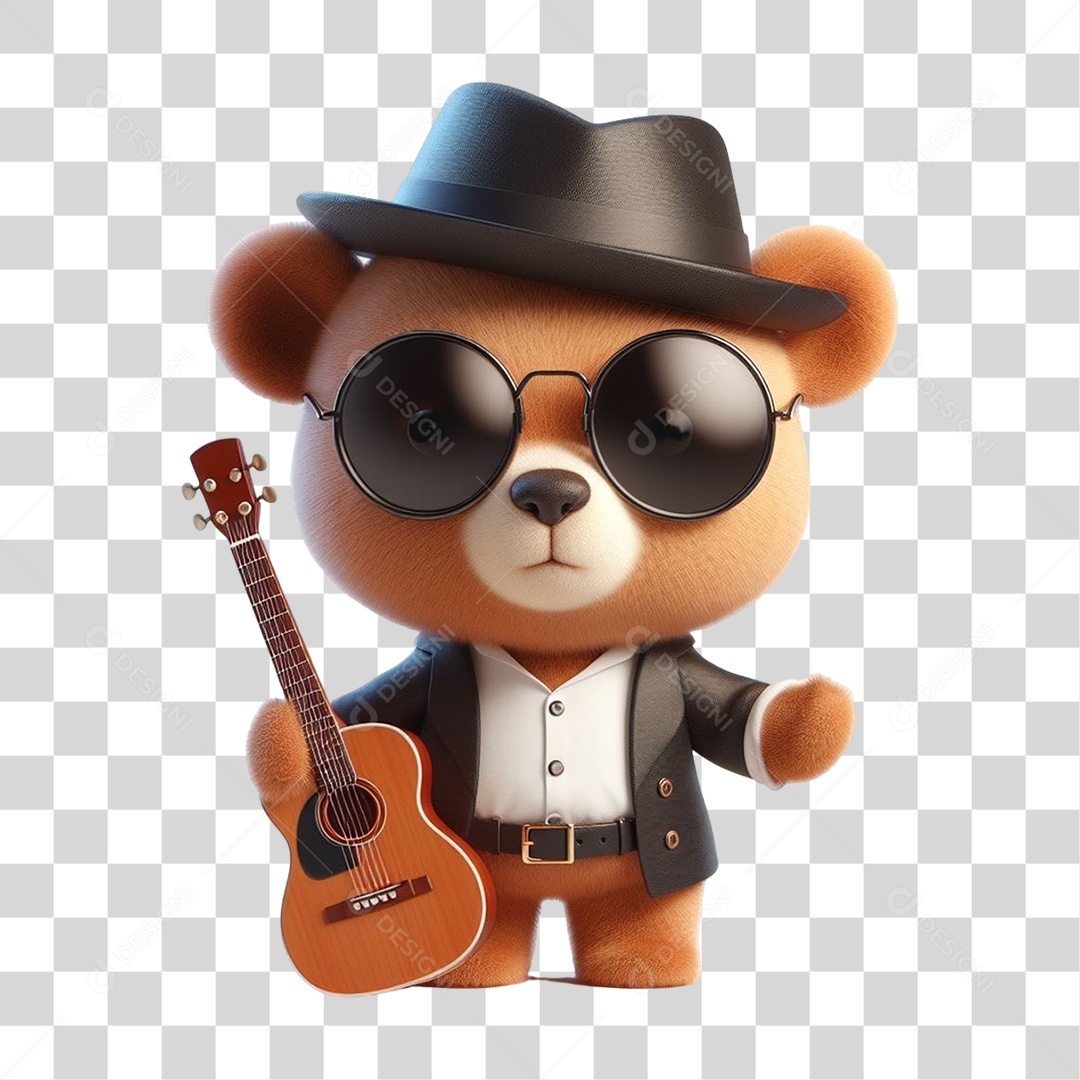 Mascote Urso com Fantasias e Violão PNG Transparente