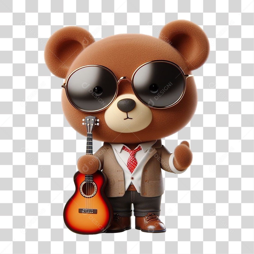 Mascote Urso com Fantasias e Violão PNG Transparente