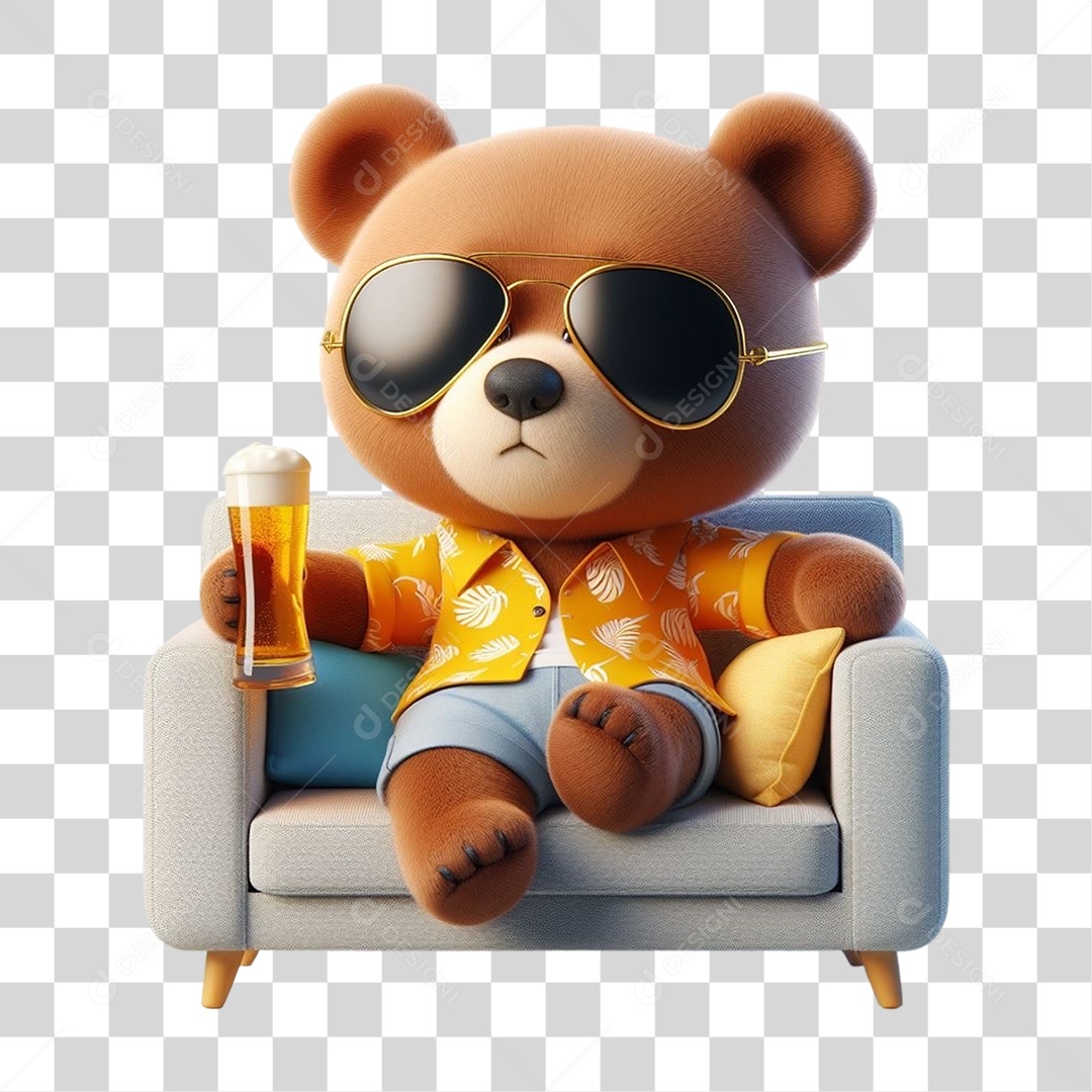 Mascote Urso com Fantasias Sentado no Sofá PNG Transparente