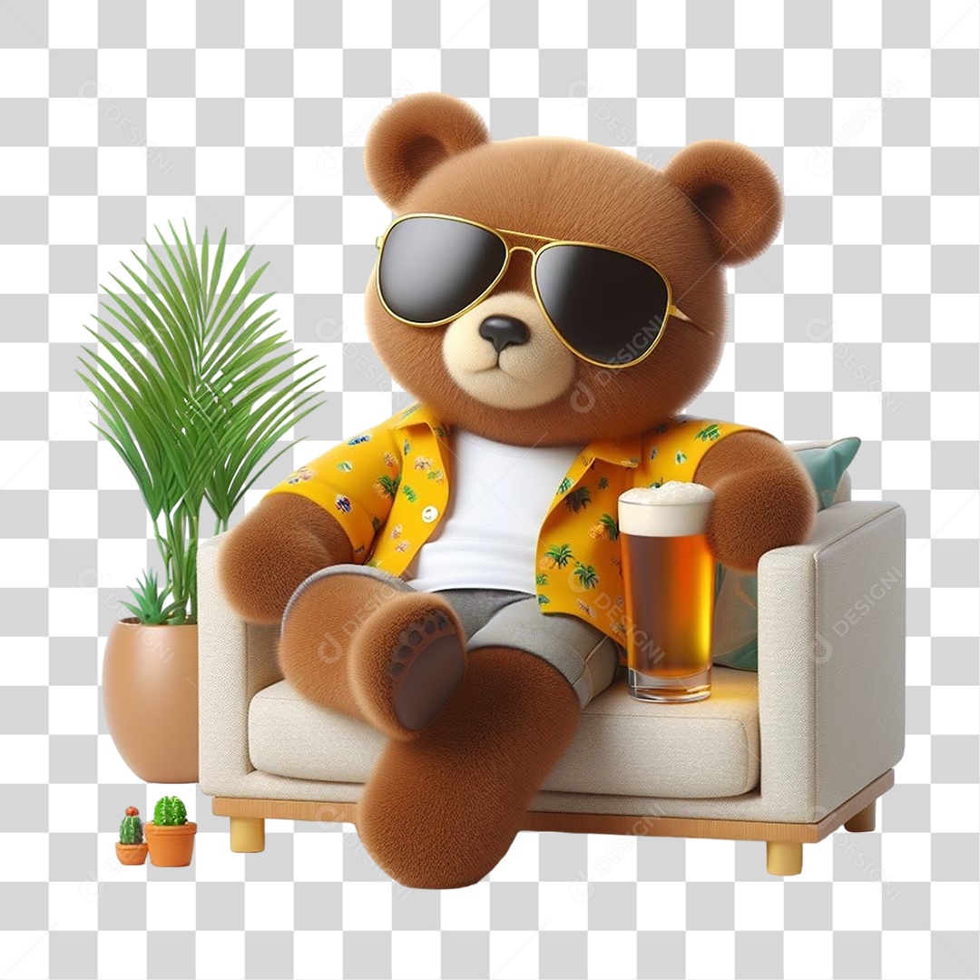 Mascote Urso com Fantasias Sentado no Sofá PNG Transparente