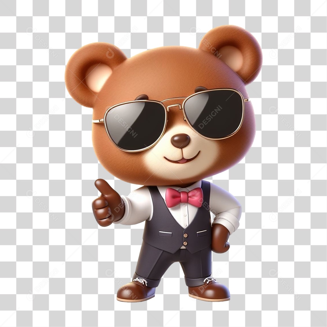 Mascote Urso com Uniforme de Garçom PNG Transparente