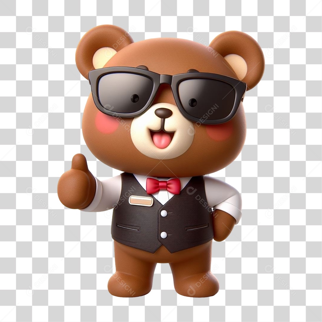 Urso Vestindo Uniforme de Garçom PNG Transparente