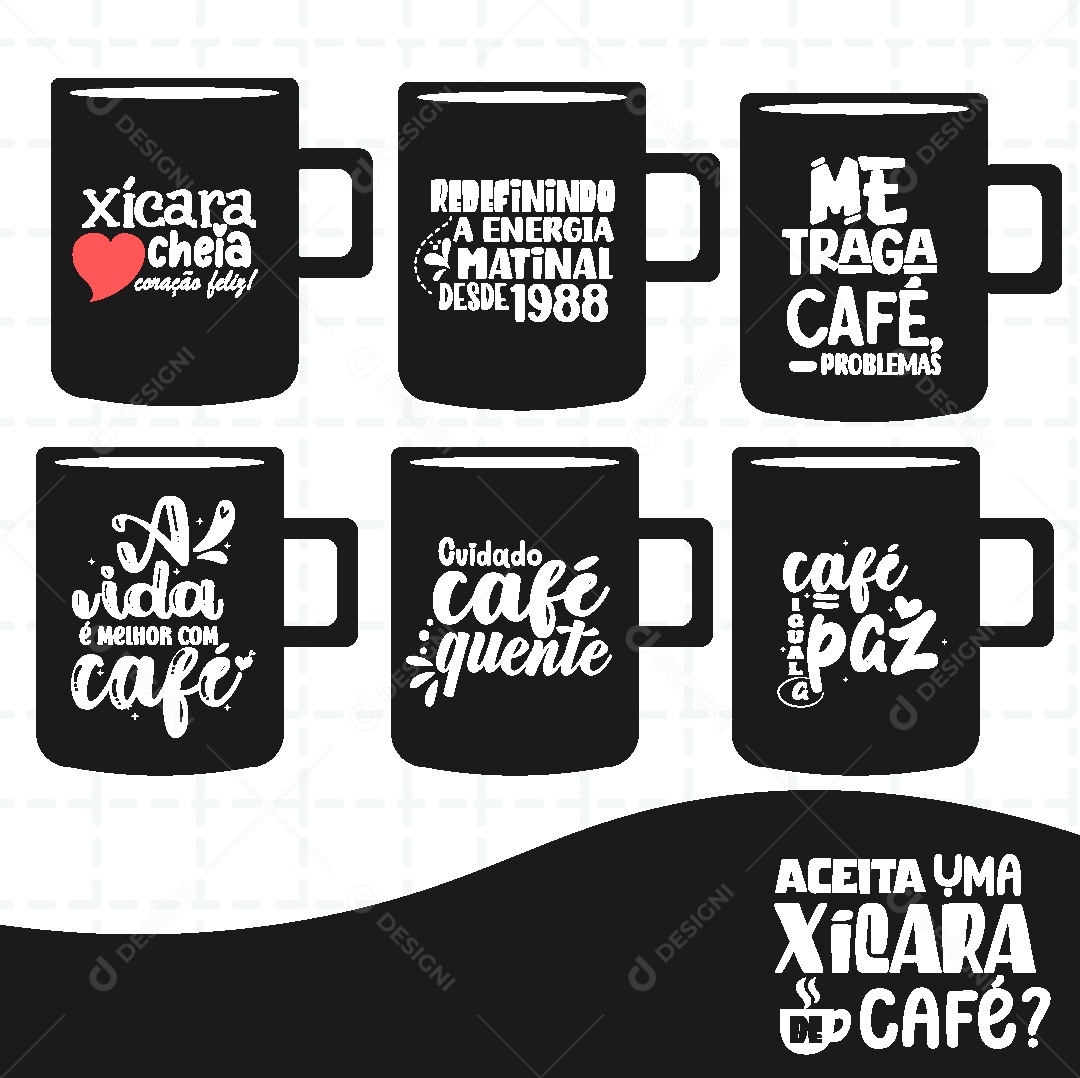 Conjunto de Letterings de Xicaras de Café Vetor EPS