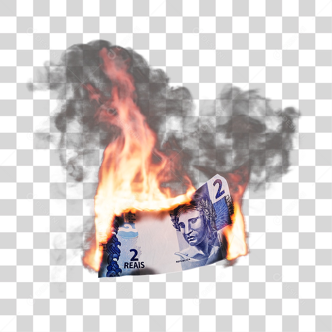 Notas de Dinheiro Real Brasileiro Pegando Fogo PNG Transparente