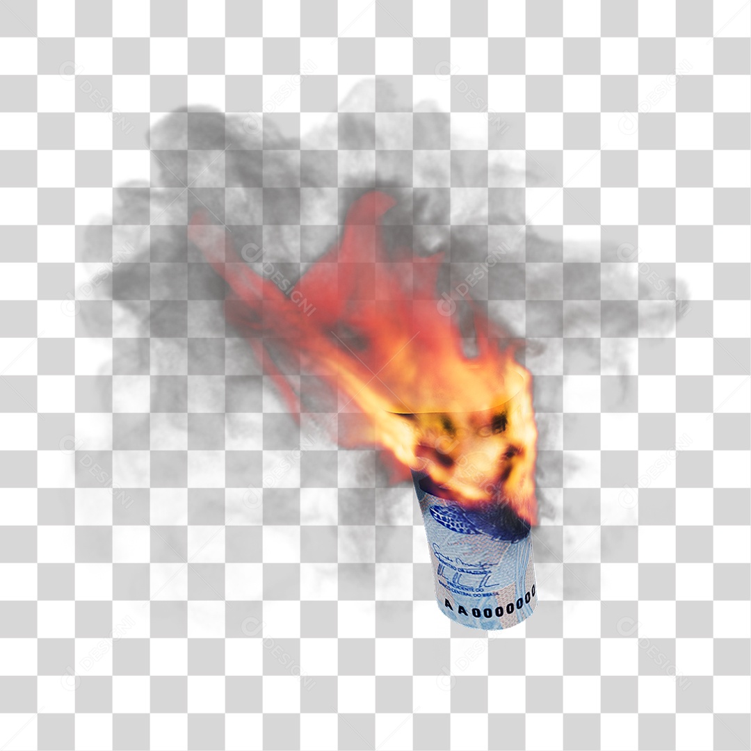 Notas de Dinheiro Real Brasileiro Pegando Fogo PNG Transparente