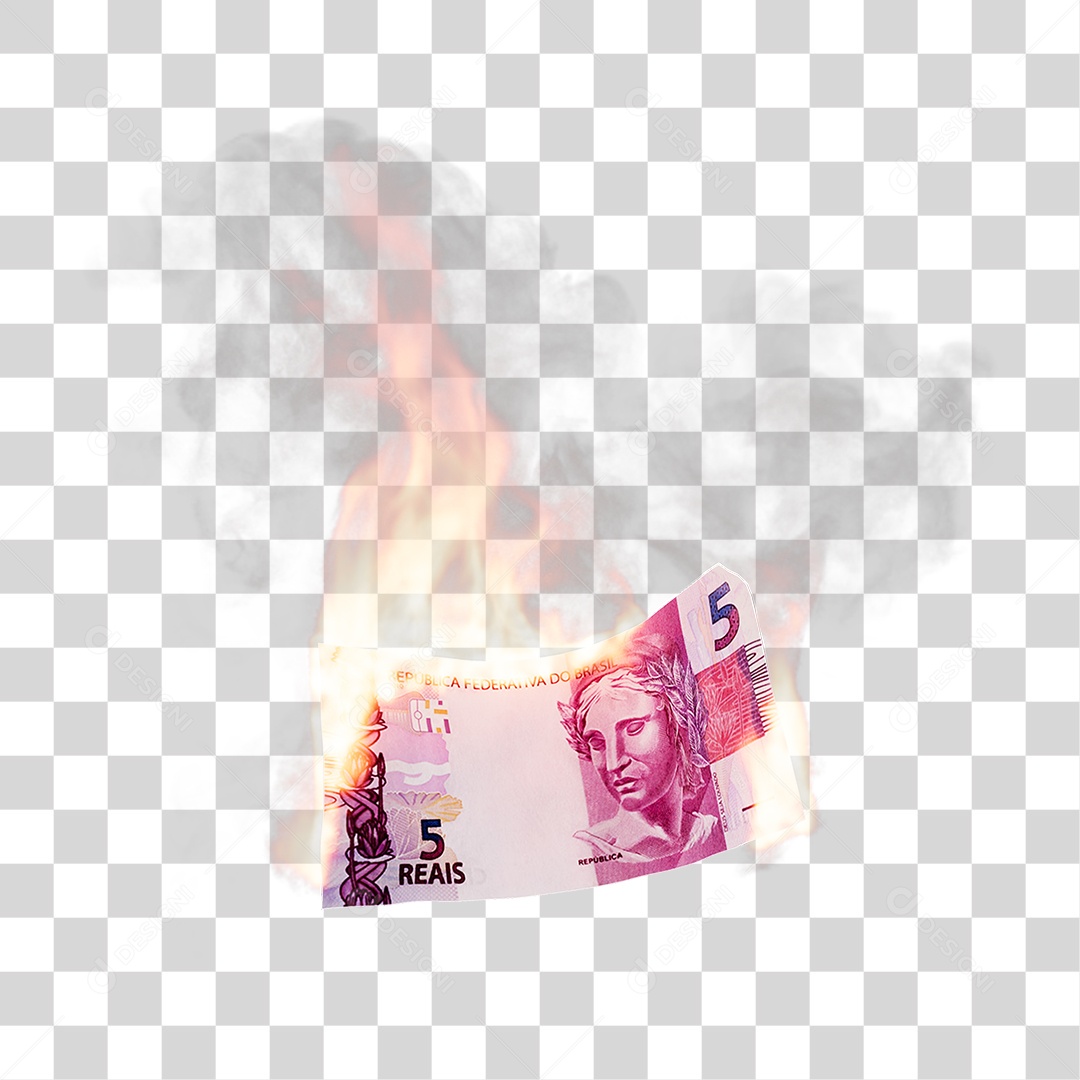 Notas de Dinheiro Real Brasileiro Pegando Fogo PNG Transparente