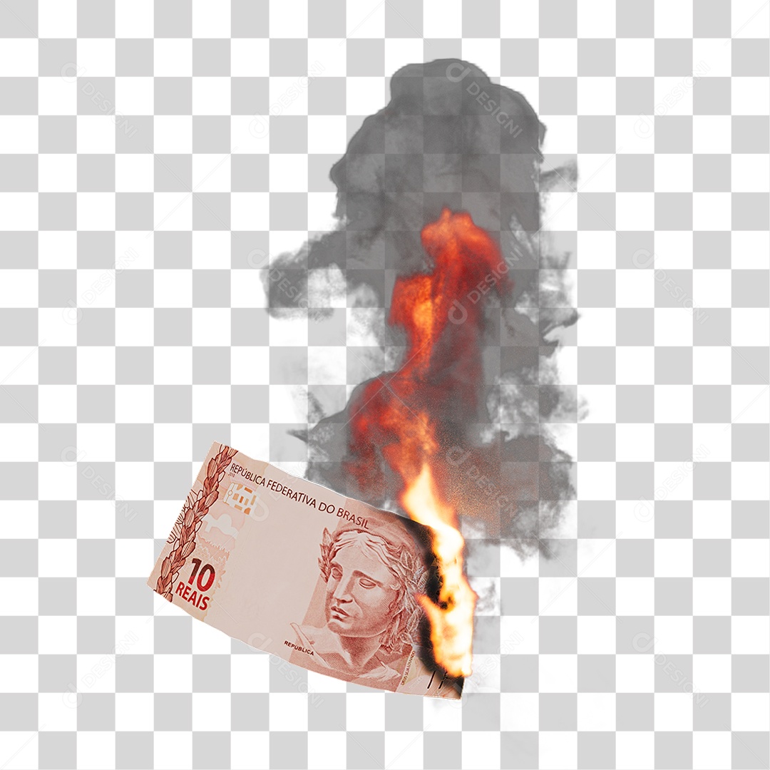 Notas de Dinheiro Real Brasileiro Pegando Fogo PNG Transparente