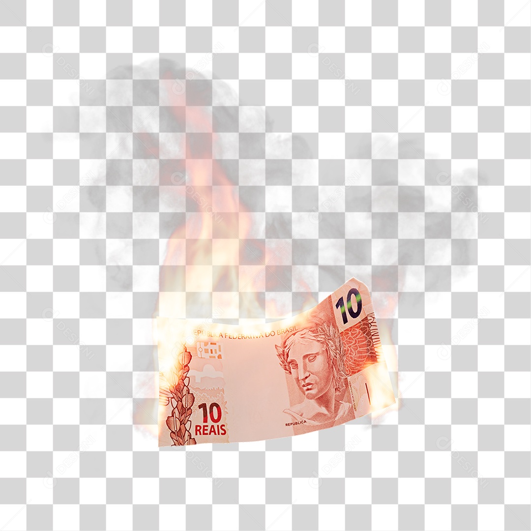 Notas de Dinheiro Real Brasileiro Pegando Fogo PNG Transparente