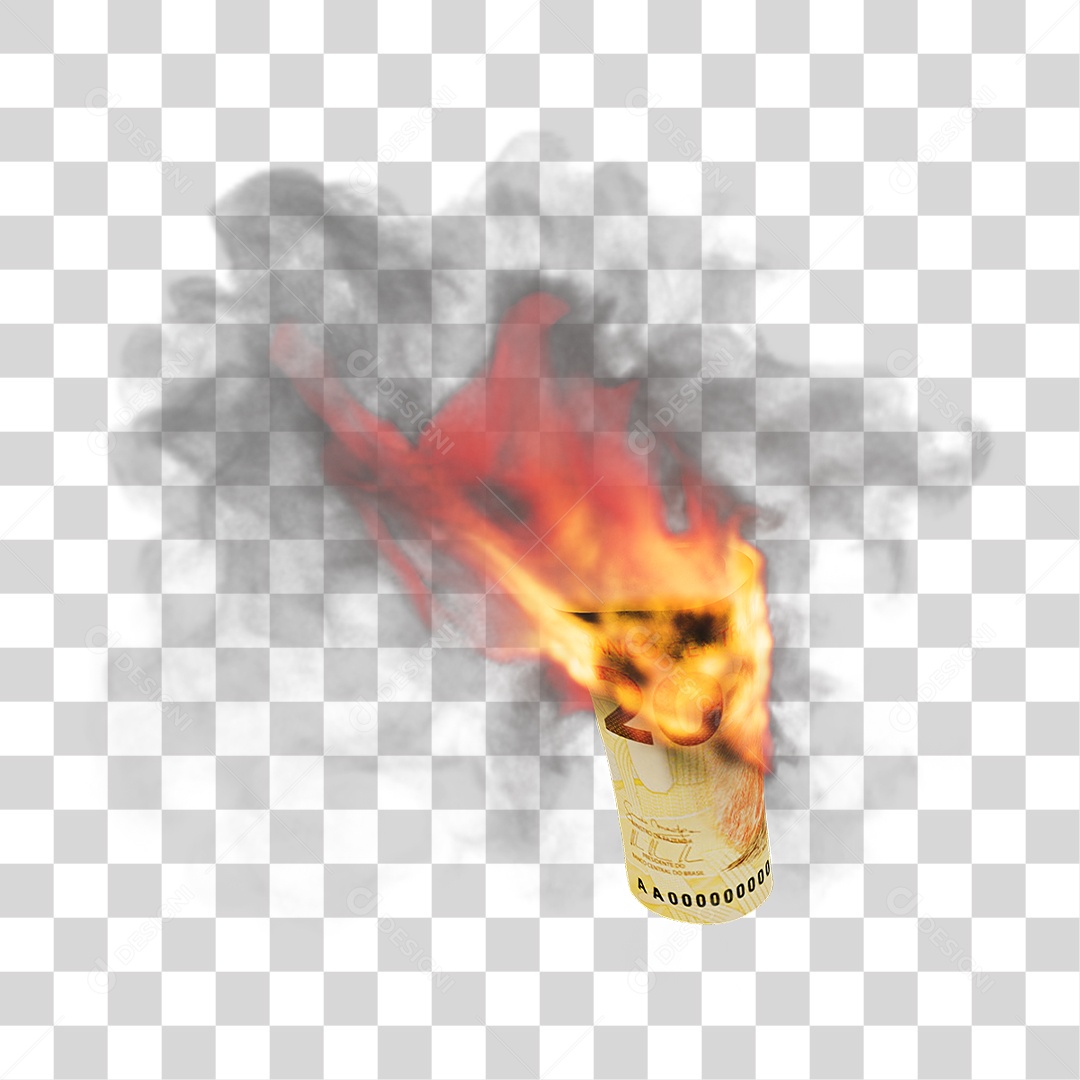 Notas de Dinheiro Real Brasileiro Pegando Fogo PNG Transparente