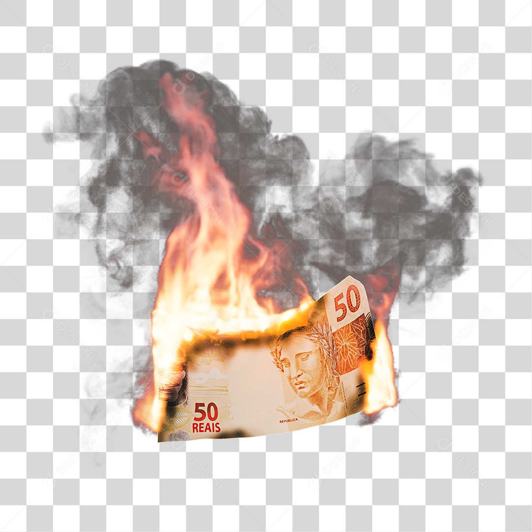 Notas de Dinheiro Real Brasileiro Pegando Fogo PNG Transparente