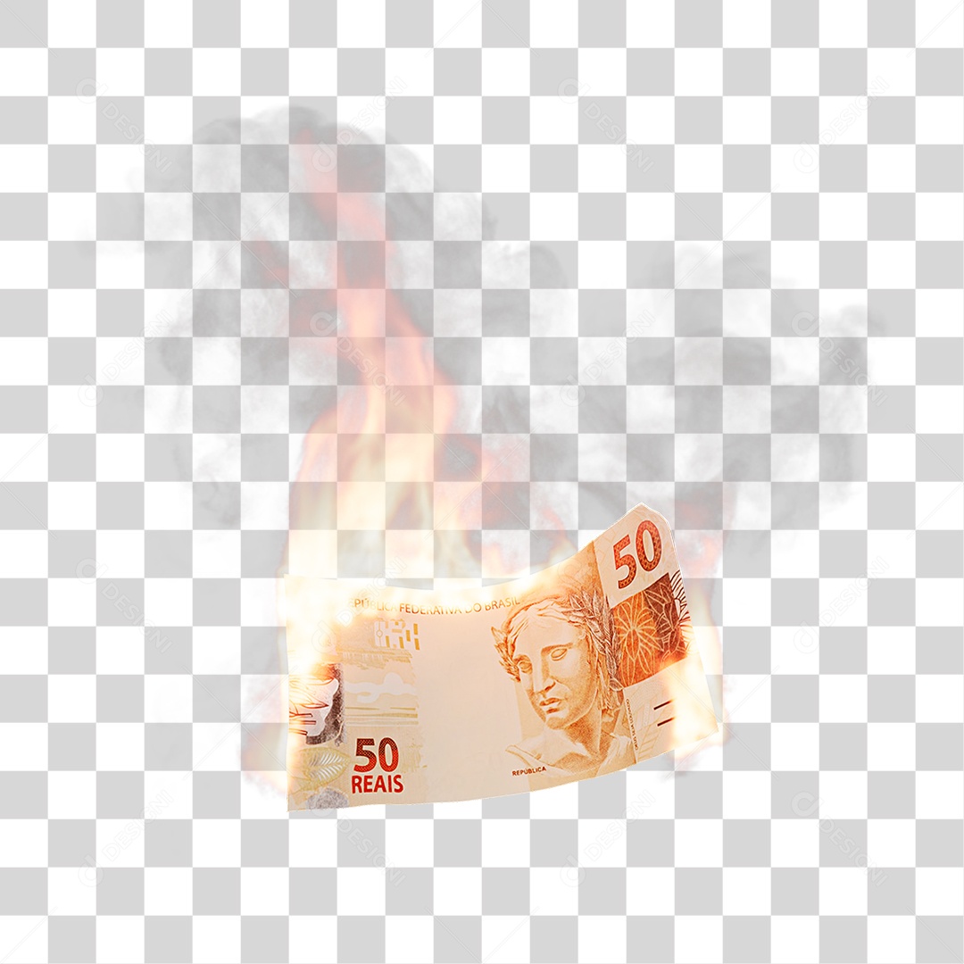 Brazilian Real Money Notes on Fire Transparent PNG