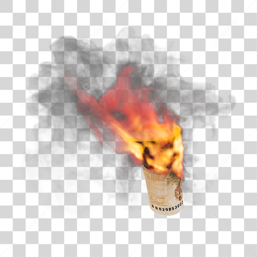 Notas de Dinheiro Real Brasileiro Pegando Fogo PNG Transparente