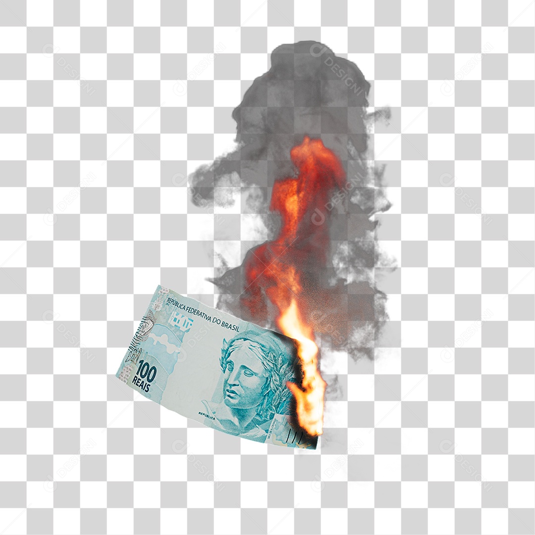 Notas de Dinheiro Real Brasileiro Pegando Fogo PNG Transparente