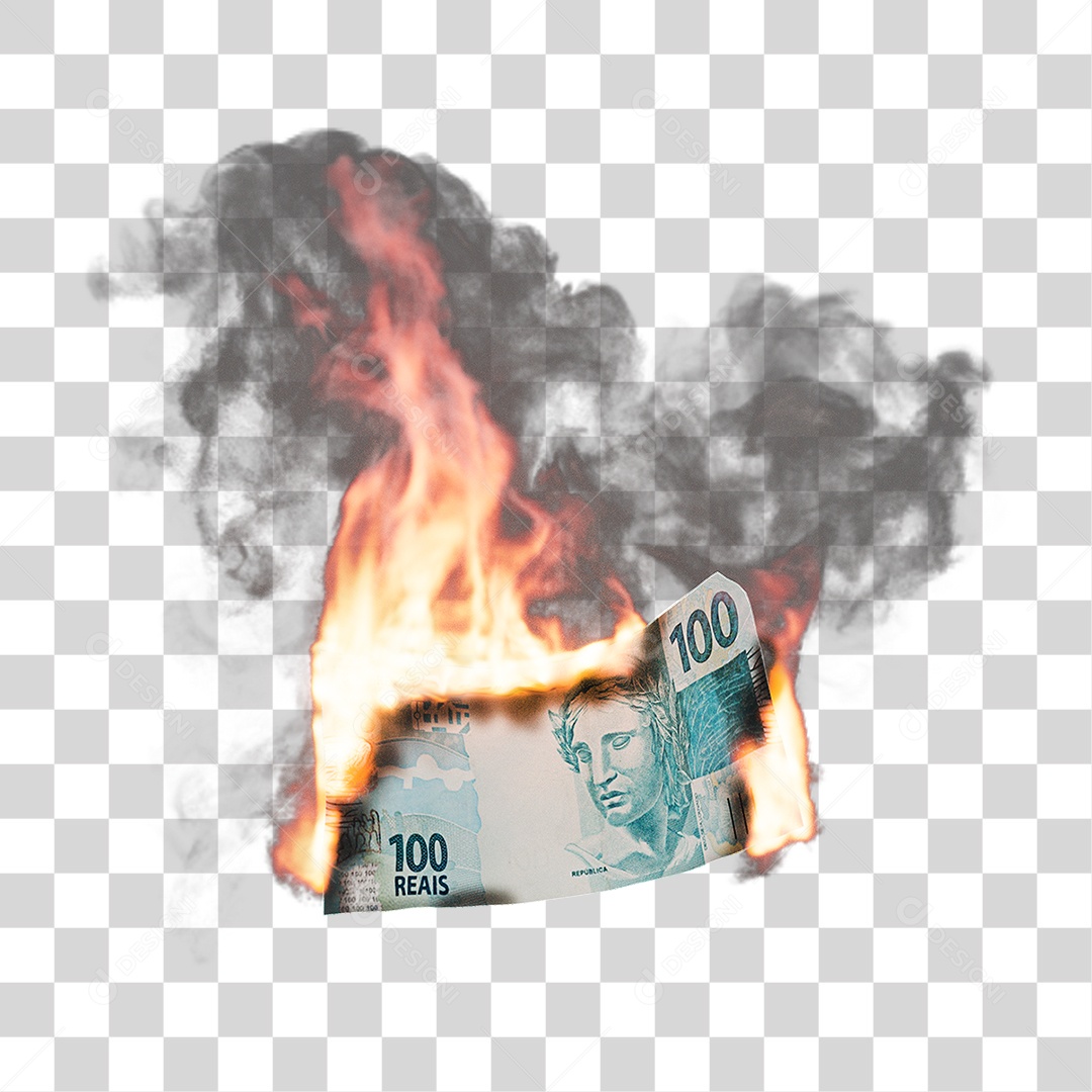 Notas de Dinheiro Real Brasileiro Pegando Fogo PNG Transparente
