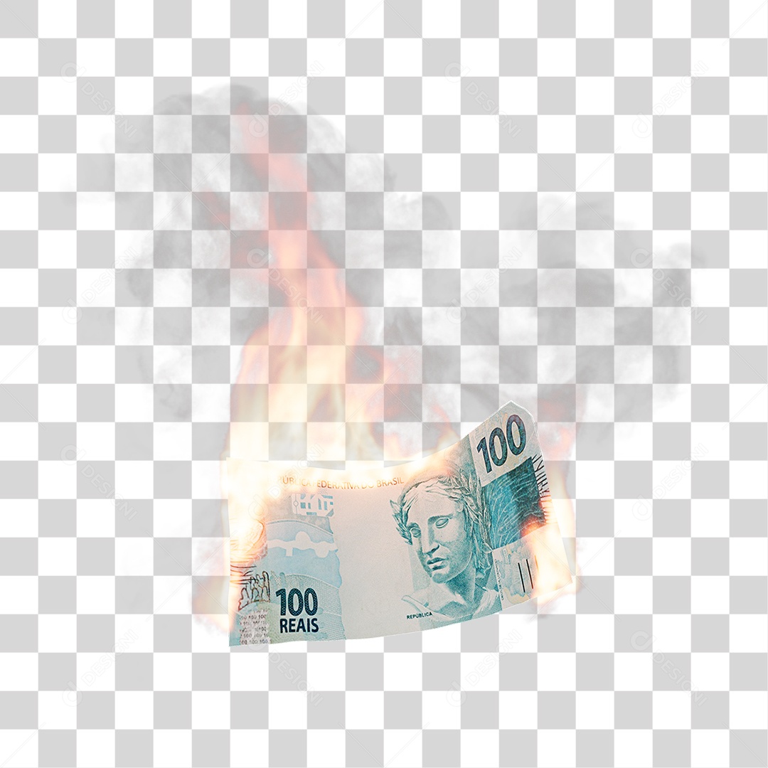 Notas de Dinheiro Real Brasileiro Pegando Fogo PNG Transparente