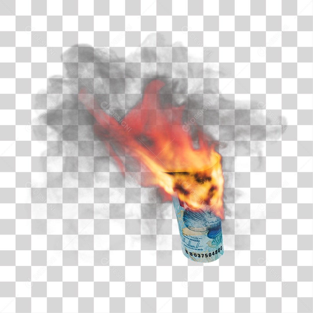 Notas de Dinheiro Real Brasileiro Pegando Fogo PNG Transparente