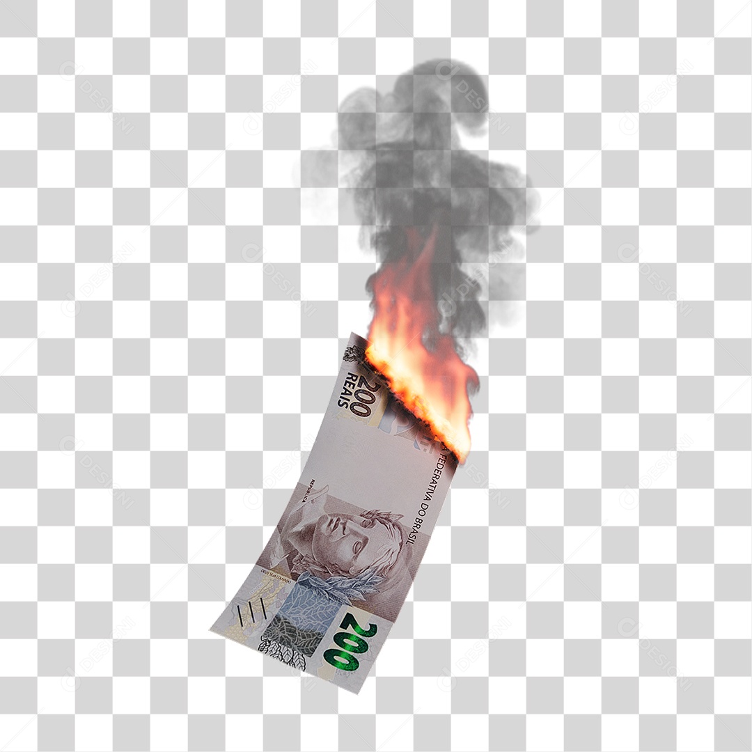 Notas de Dinheiro Real Brasileiro Pegando Fogo PNG Transparente