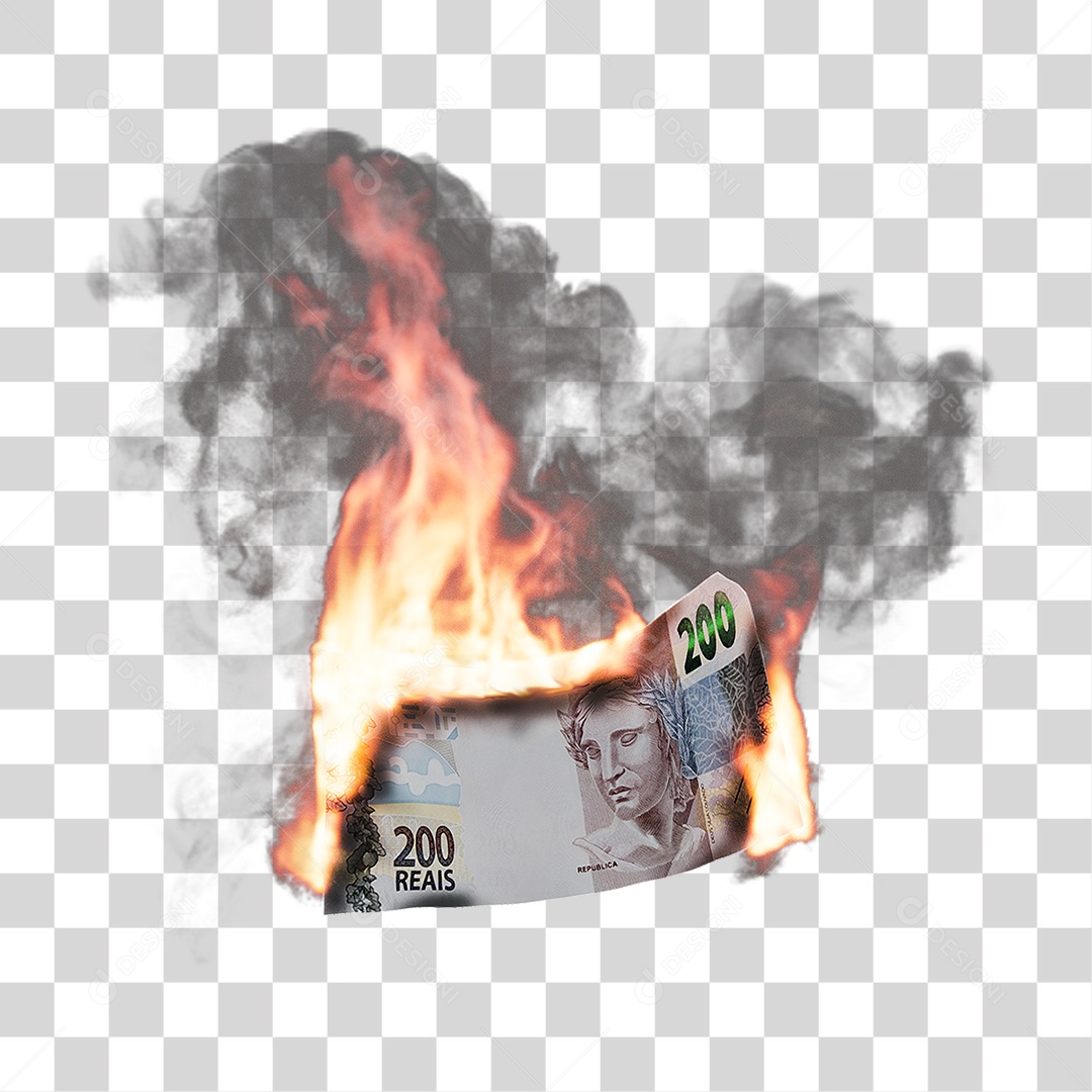 Notas de Dinheiro Real Brasileiro Pegando Fogo PNG Transparente