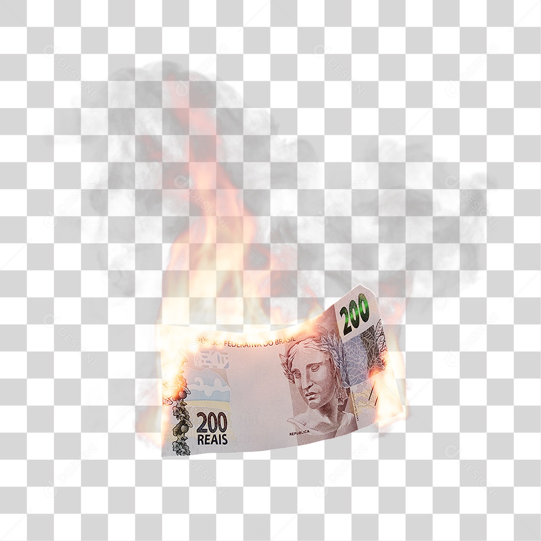 Notas de Dinheiro Real Brasileiro Pegando Fogo PNG Transparente