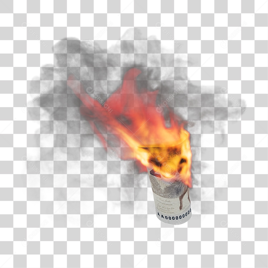 Notas de Dinheiro Real Brasileiro Pegando Fogo PNG Transparente
