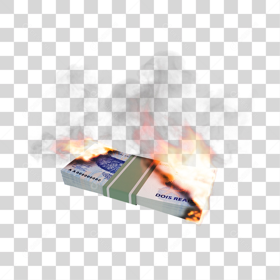 Notas de Dinheiro Real Brasileiro Pegando Fogo PNG Transparente
