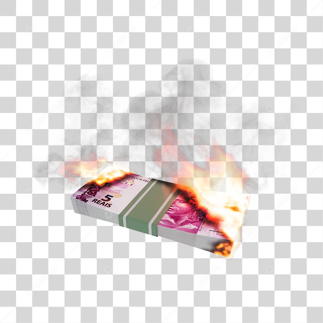 Notas de Dinheiro Real Brasileiro Pegando Fogo PNG Transparente