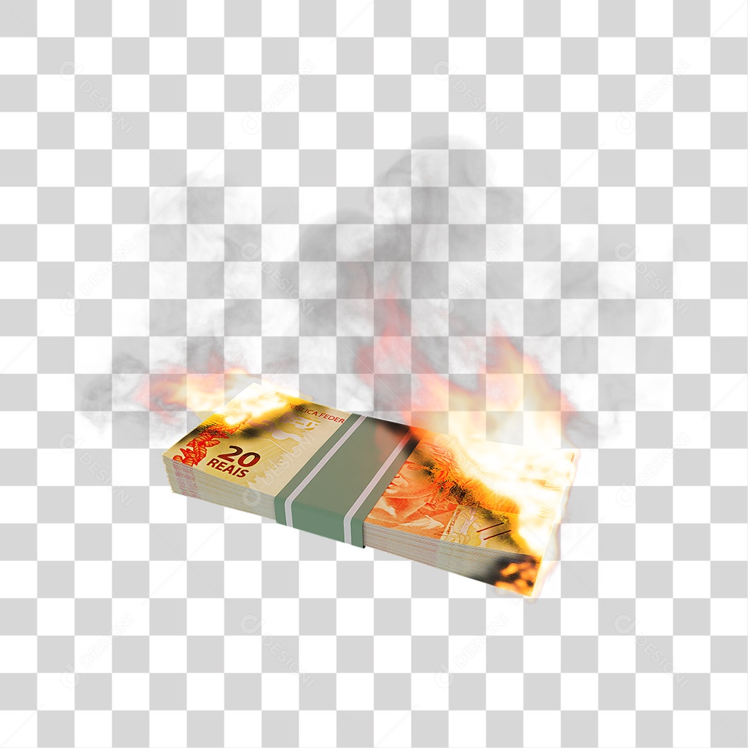 Notas de Dinheiro Real Brasileiro Pegando Fogo PNG Transparente