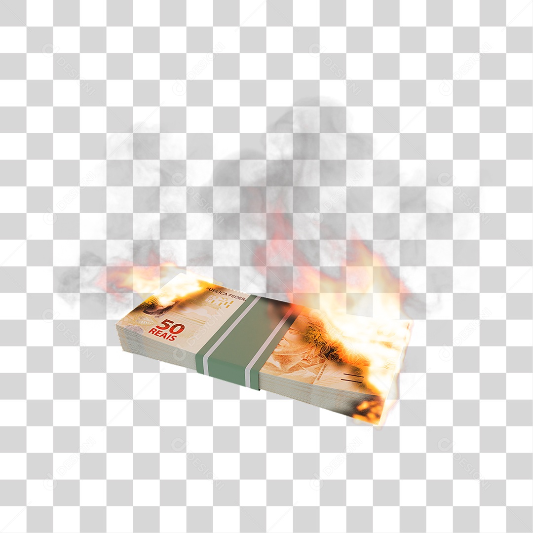 Notas de Dinheiro Real Brasileiro Pegando Fogo PNG Transparente