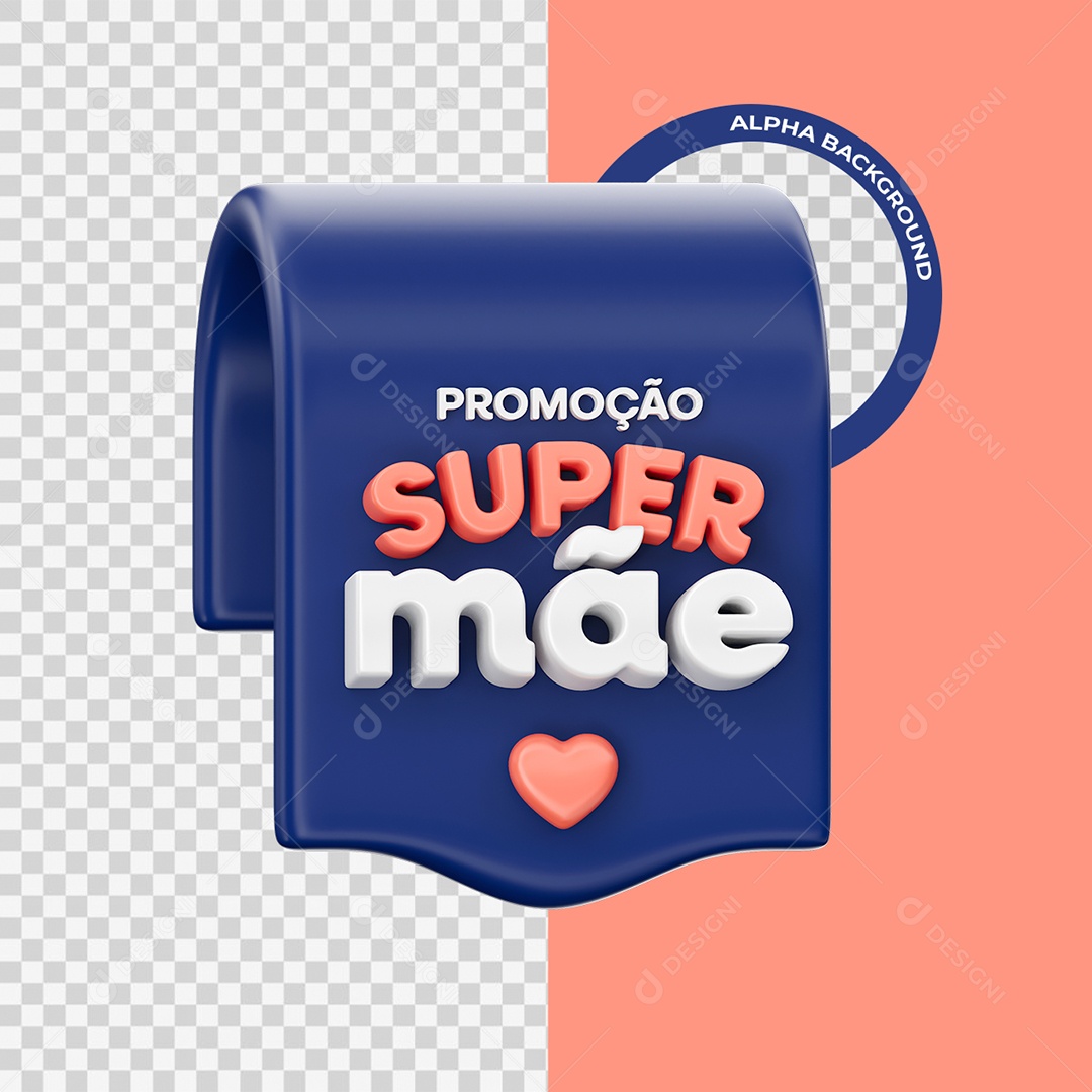 Promoção Super Mãe Selo 3D Roxo Vermelho e Branco para Composição PSD
