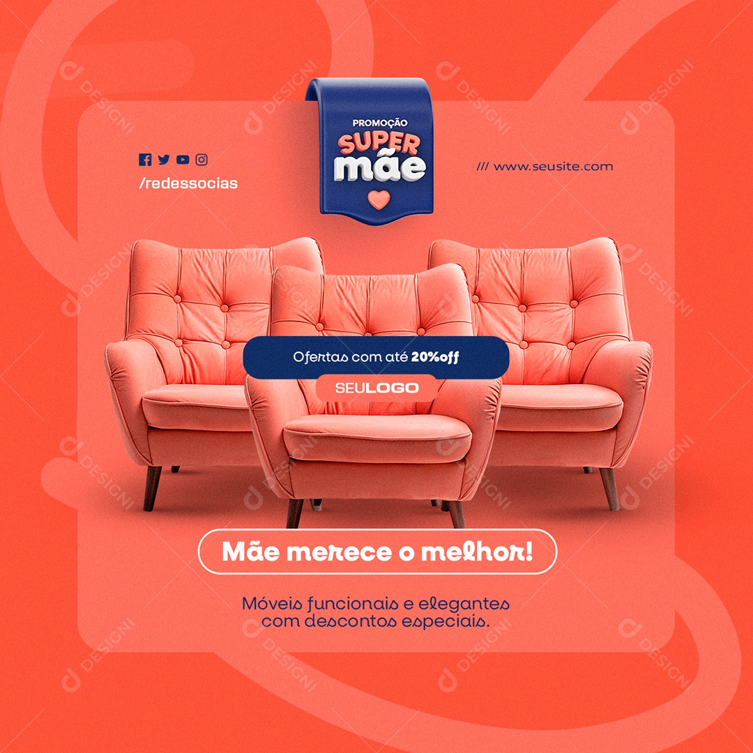 Promoção Super Mãe Ofertas com Até 20% Off Social Media PSD Editável