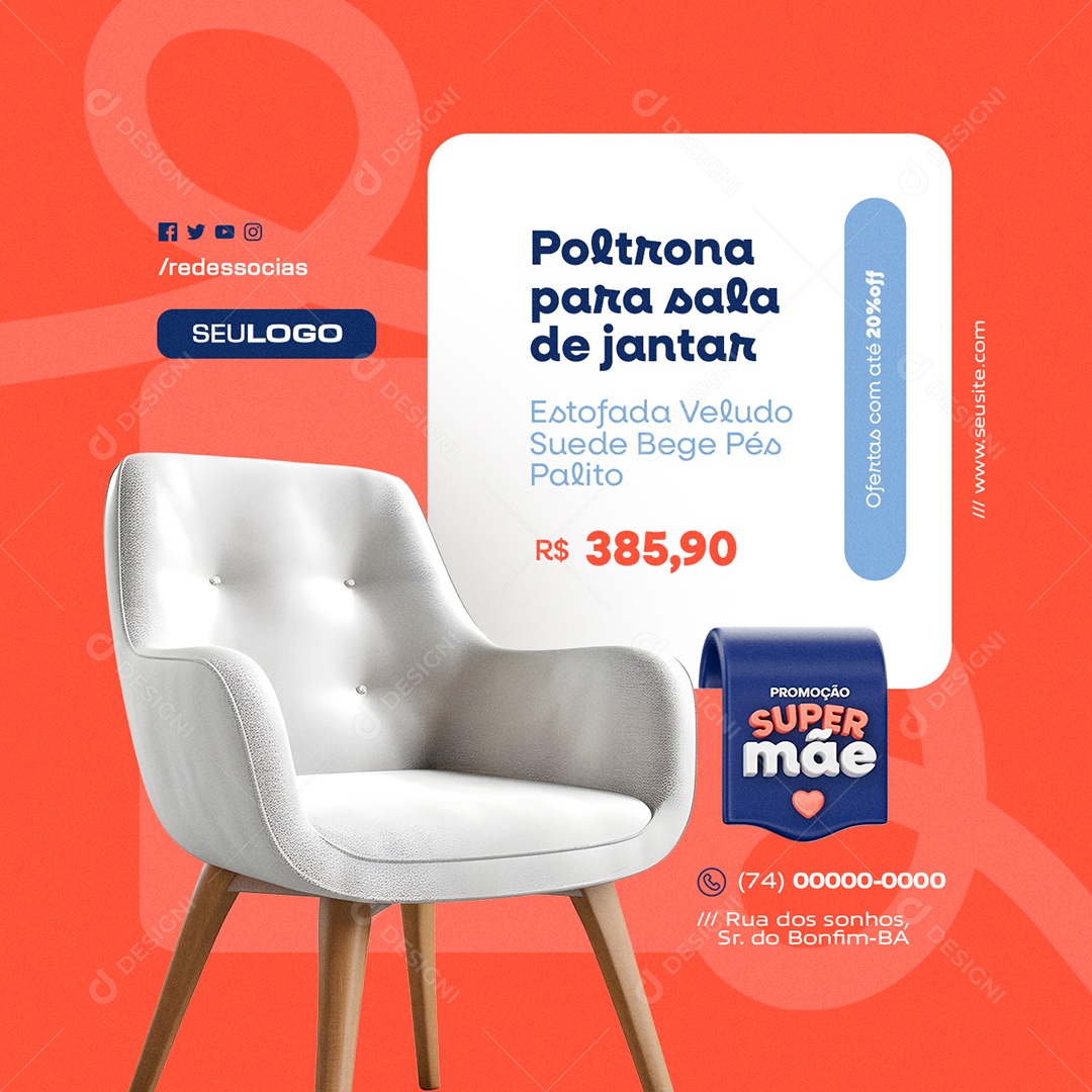 Promoção Super Mãe Poltrona para Sala de Jantar Social Media PSD Editável