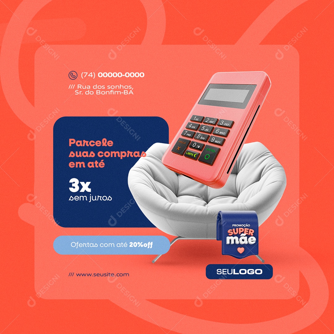 Promoção Super Mãe Parcele suas Compras em Até 3x Sem Juros Social Media PSD Editável