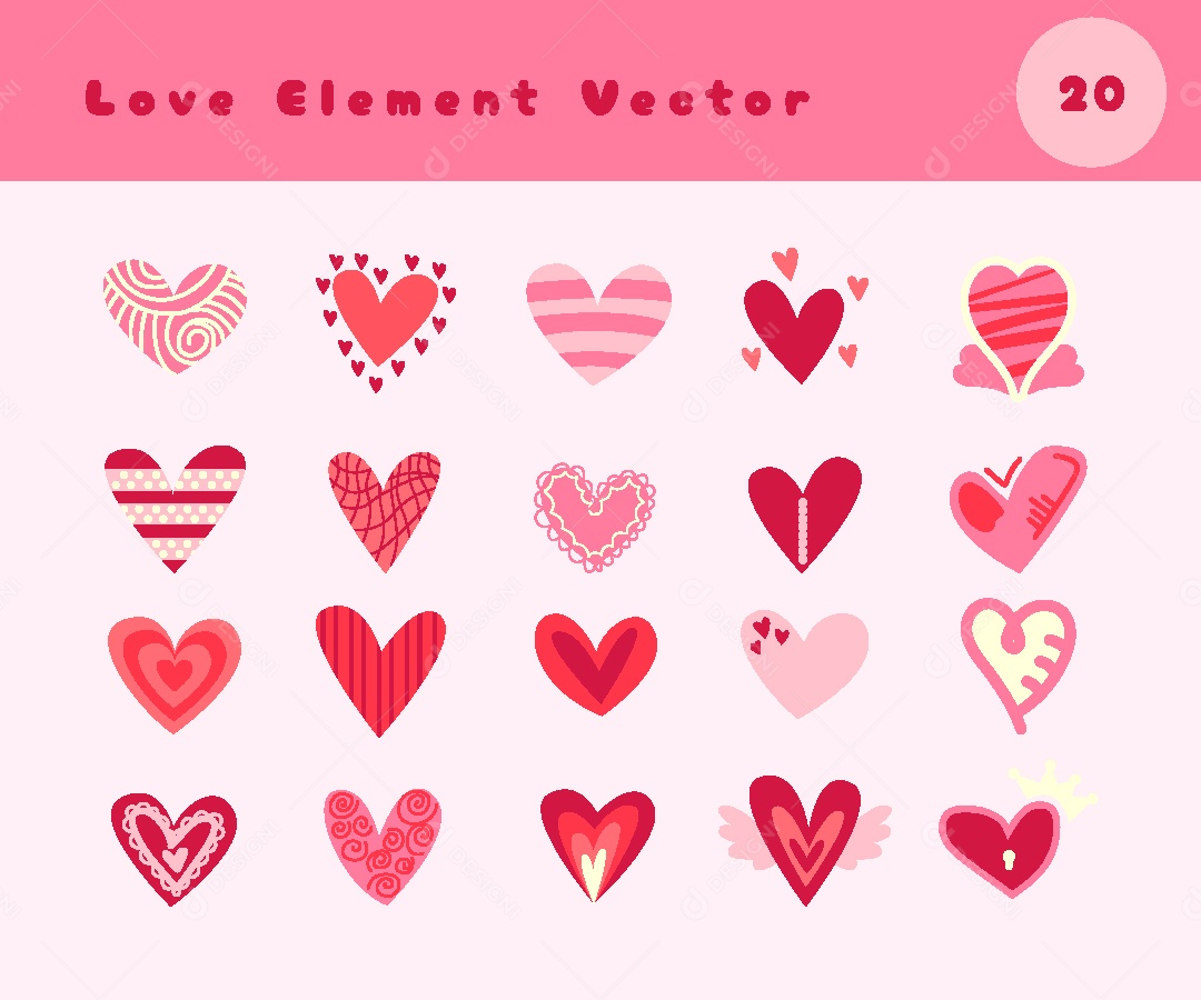 Conjunto de 30 Ícones de Corações Vetor EPS