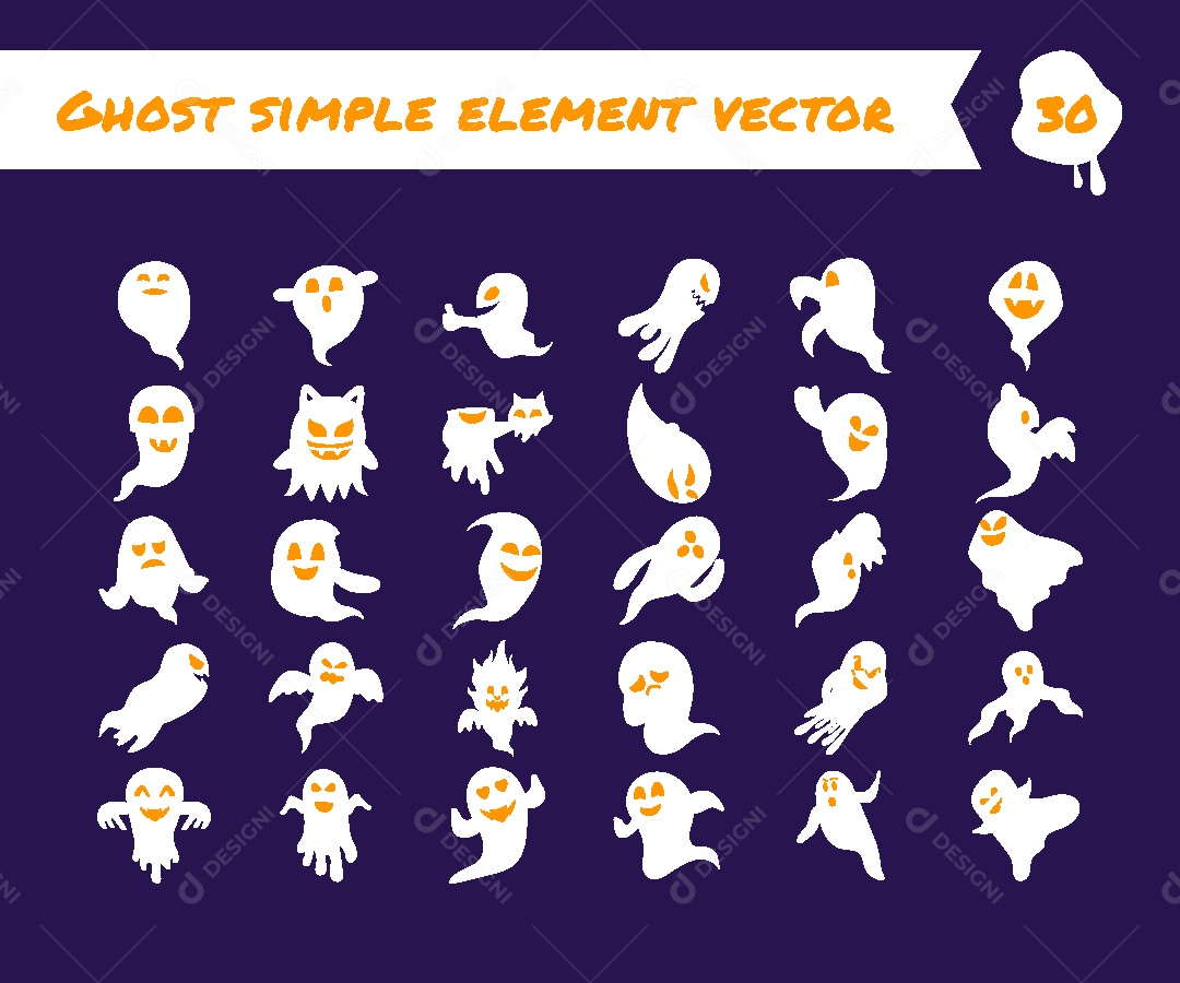 Conjunto de 30 Fantasmas do Halloween Vetor EPS