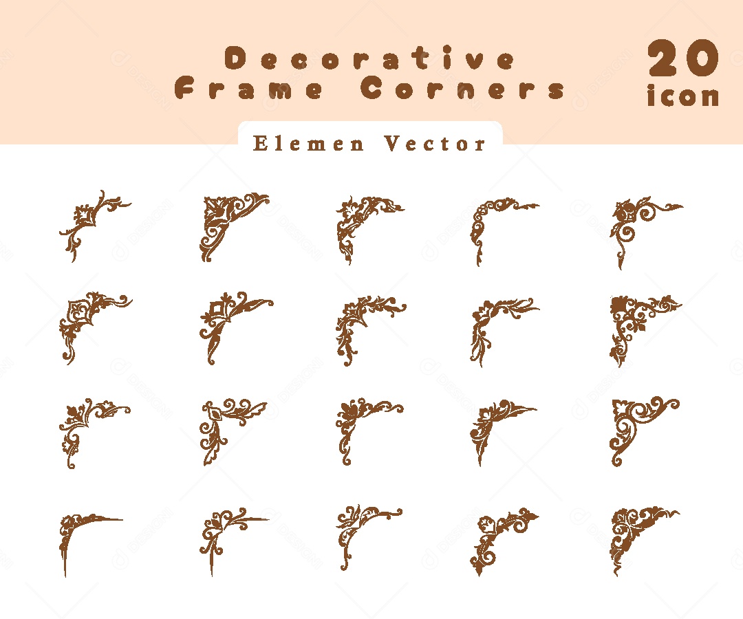 Conjunto de 20 Molduras Elegantes de Canto Vetor EPS