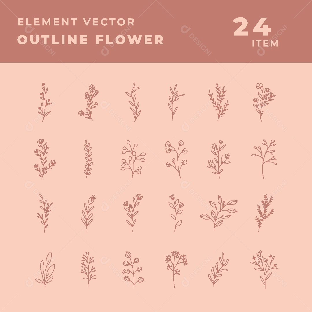 Conjunto de 24 Desenhos de Flores Vetor EPS