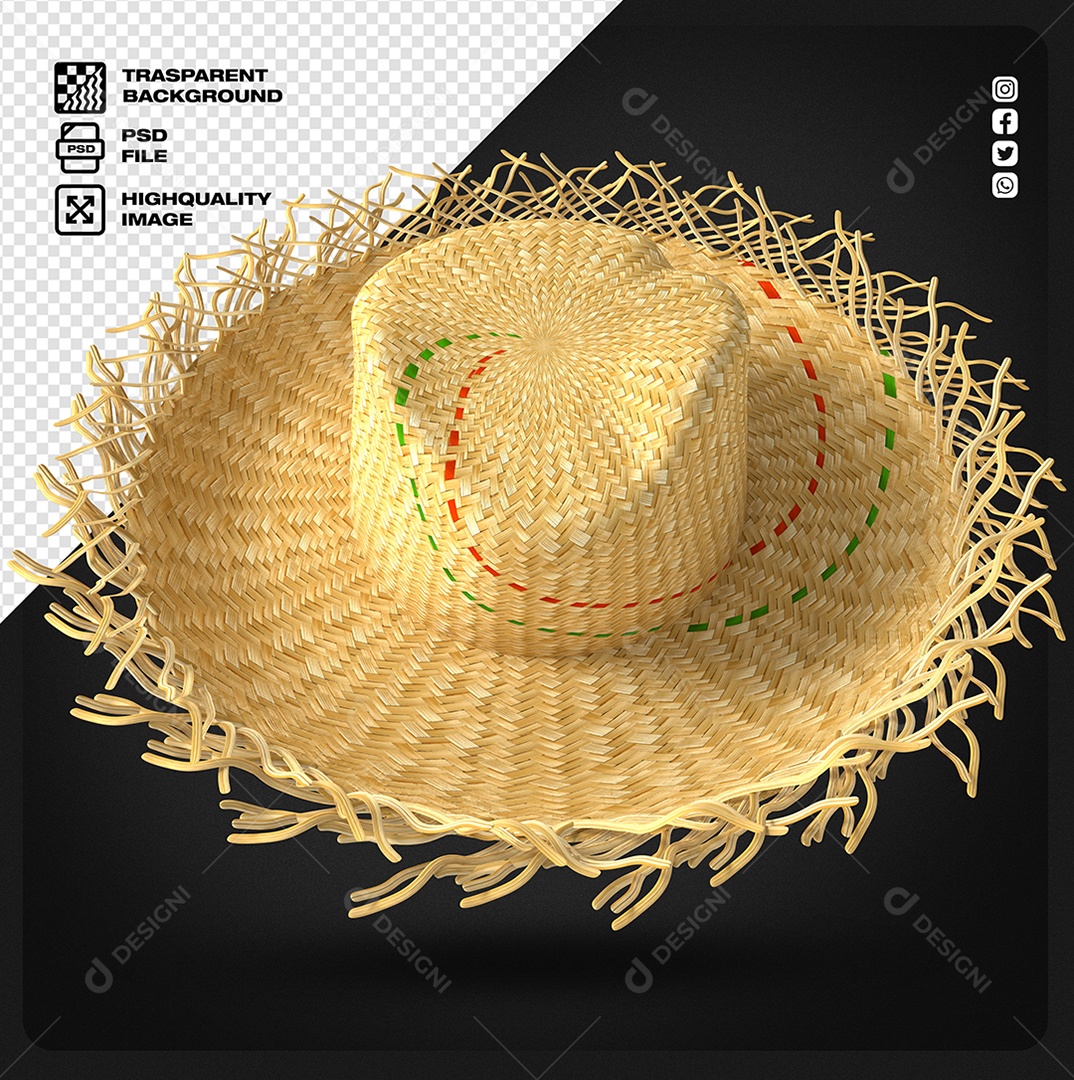 Elemento 3D Chapéu de Palha de São João para Composição PSD