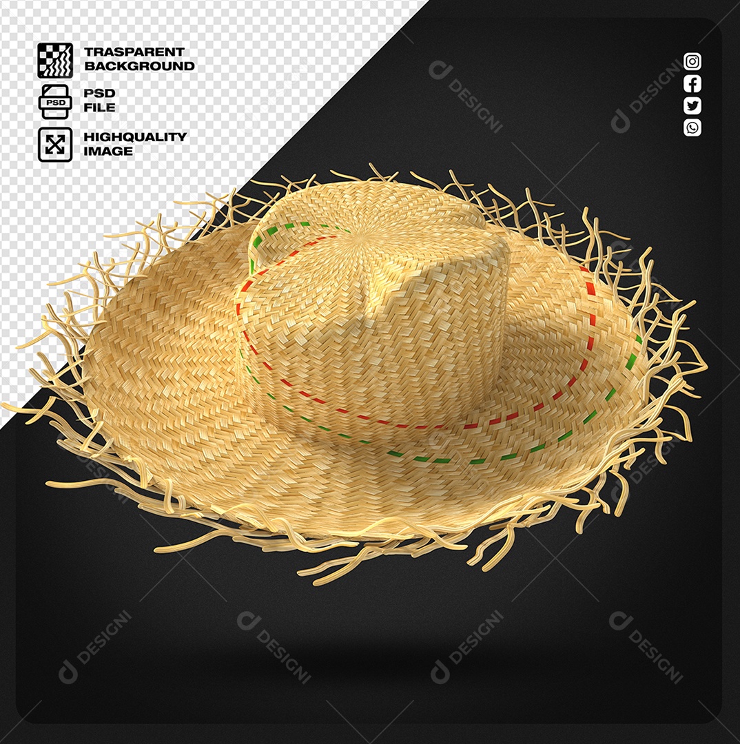 Chapéu de Palha Elemento 3D de São João para Composição PSD