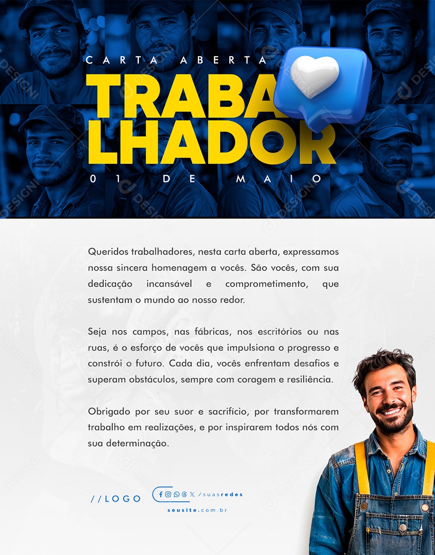 Carta Aberta Dia Do Trabalhador 01 de Maio Social Media PSD Editável