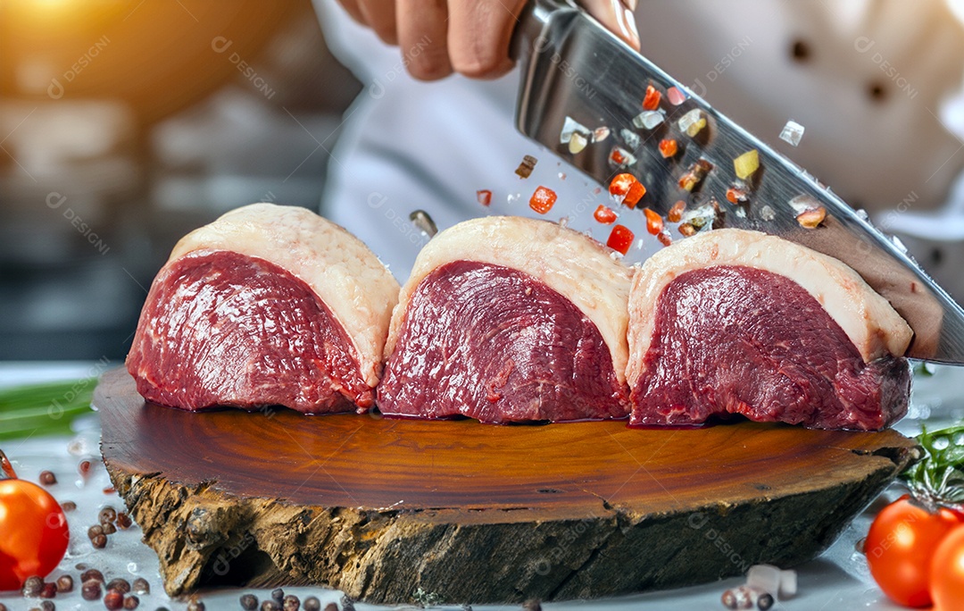 Cozinheiro fazendo salada e picanha
