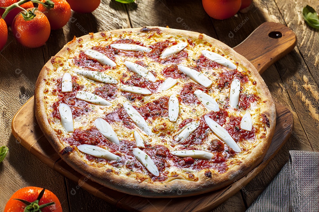 Pizza de palmito gratinada