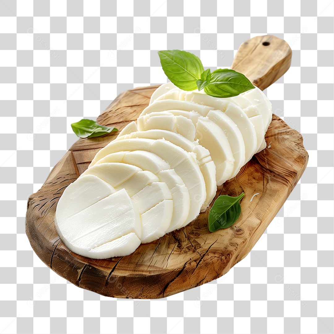 Muçarela em Tábua de Madeira PNG Transparente