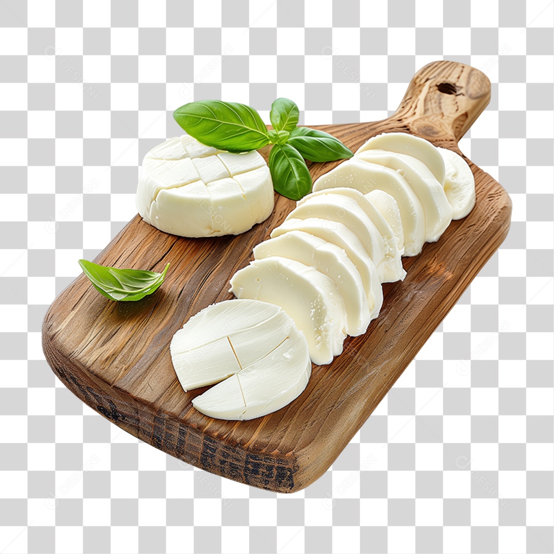 Muçarela em Tábua de Madeira PNG Transparente